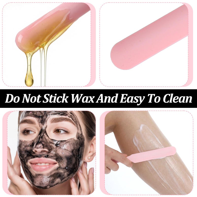 DOPENSPI 6 Pcs Pink Silicone Wax Sticks, 3 Style Non-stick Wax Spatulas Silicone Hair Removal Sticks Reusable Hard Waxs Scraper Waxing Applicator for Home Salon - Image 3